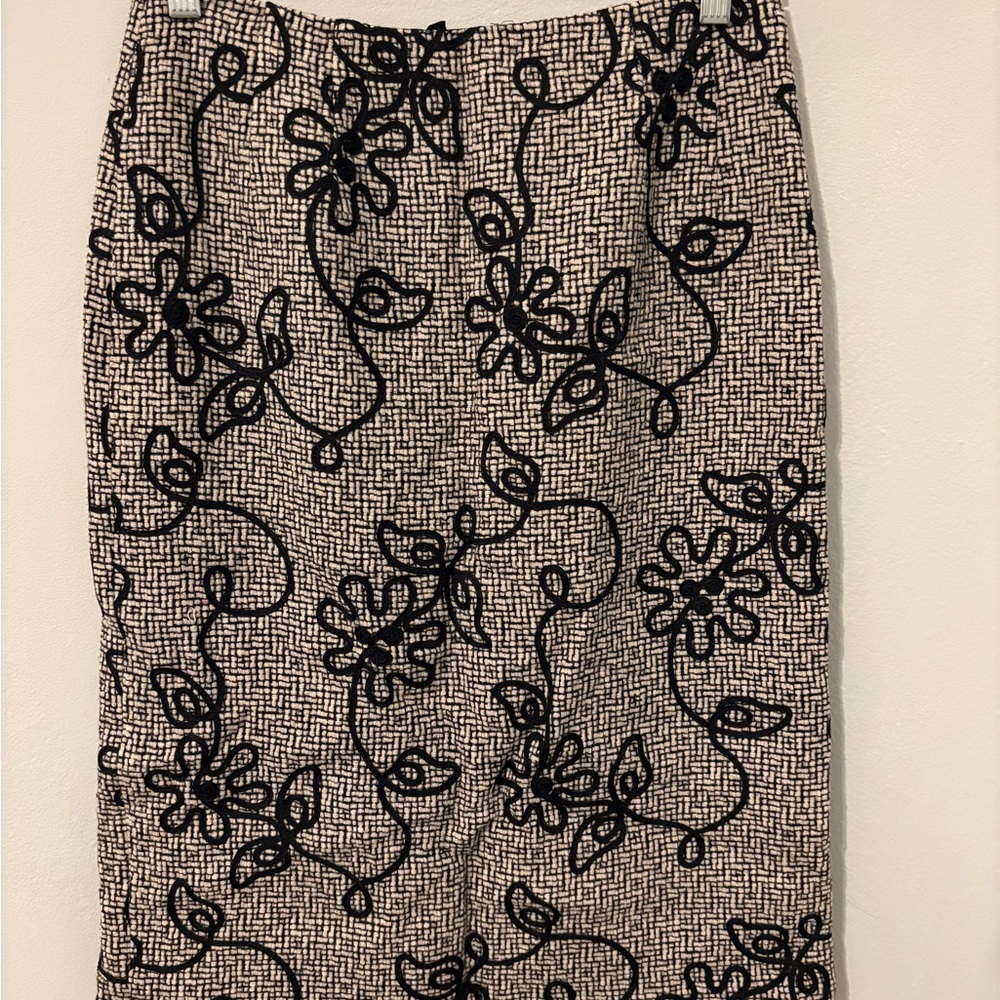 Talbots Wool Blend Floral Black and White Skirt